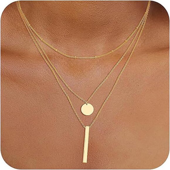 Jewelry - Layered Gold Necklaces for Women, Stackable Dainty 14K Real Gold Plated/Silver C